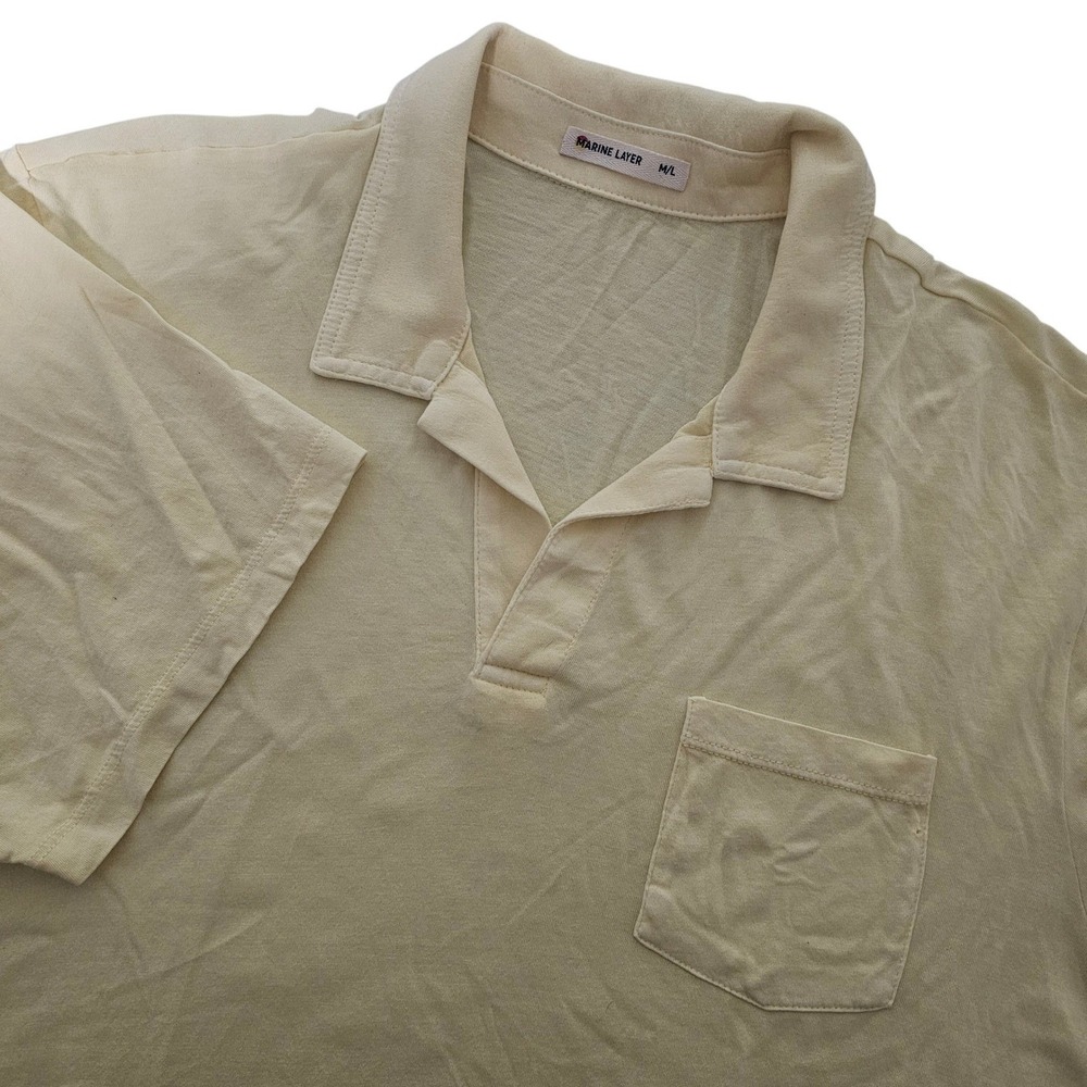 Marine Layer Mens Pale Yellow Cotton Tencel Modal Pocket Polo Shirt M/L Casual